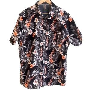 Hurley Gray Red Floral Hawaiian Beach Surf Summer Short Sleeve Shirt XXL Men's